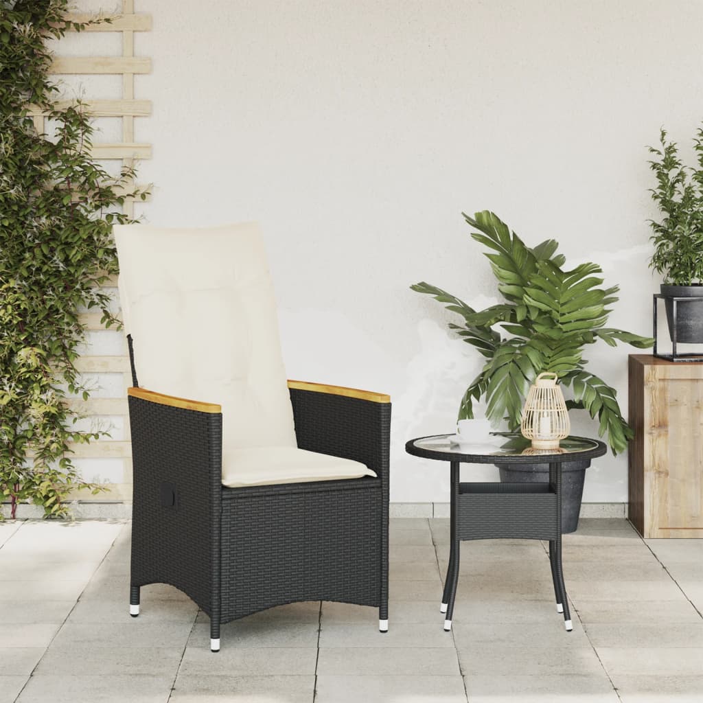 Reclining Garden Chair with Cushions Black Poly Rattan