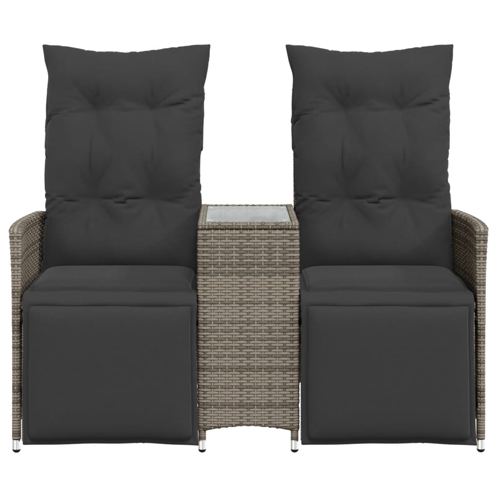 Reclining Garden Sofa 2-Seater with Table Grey Poly Rattan