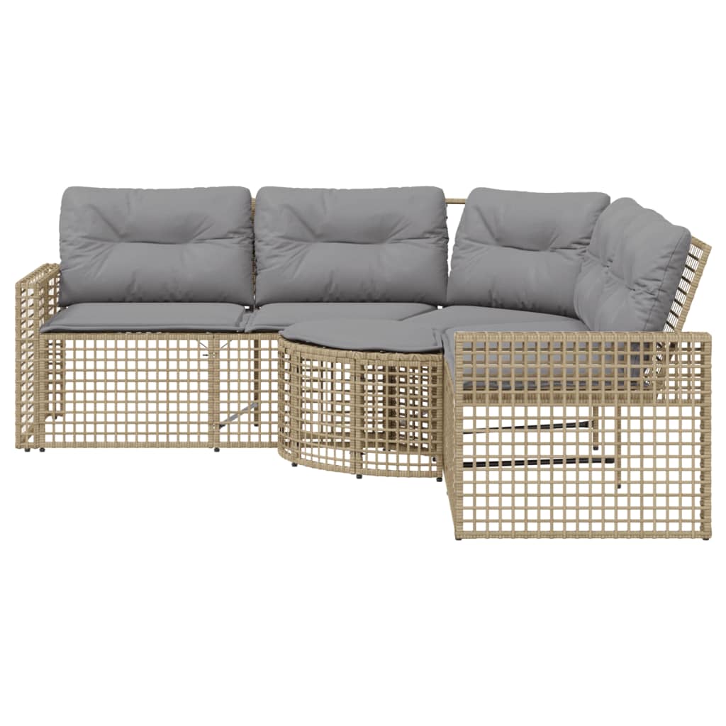 Garden Sofa with Cushions and Footstool L-Shaped Beige Poly Rattan