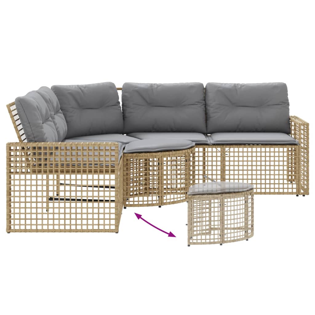 Garden Sofa with Cushions and Footstool L-Shaped Beige Poly Rattan