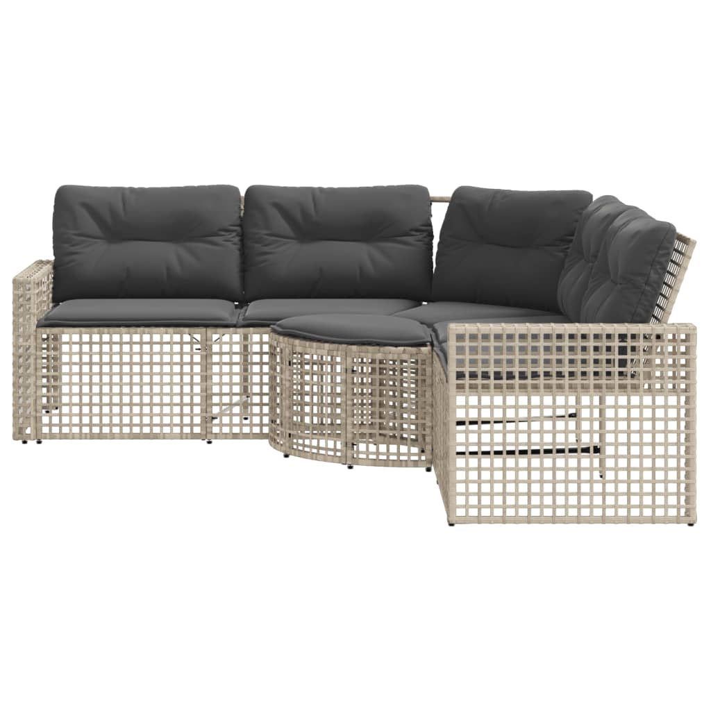 Garden Sofa with Cushions and Footstool L-Shaped Light Grey Poly Rattan