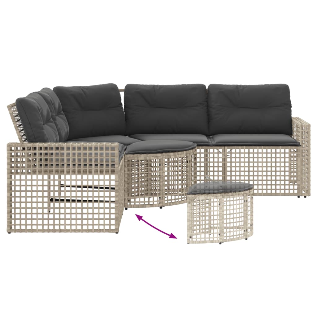 Garden Sofa with Cushions and Footstool L-Shaped Light Grey Poly Rattan
