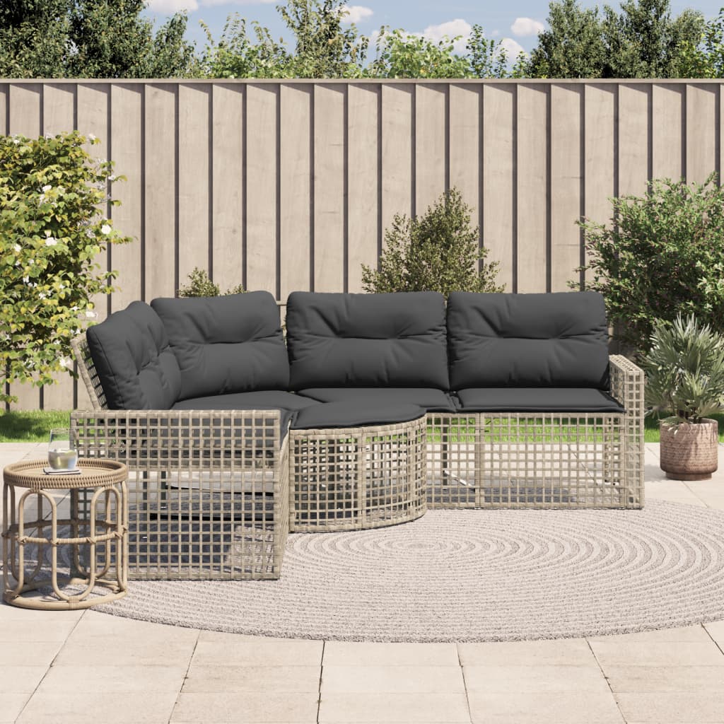 Garden Sofa with Cushions and Footstool L-Shaped Light Grey Poly Rattan