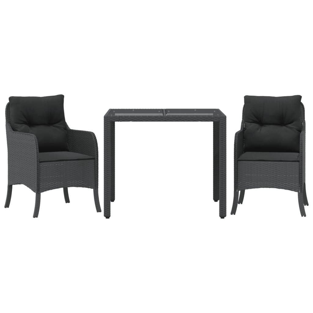 3 Piece Garden Dining Set with Cushions Black Poly Rattan