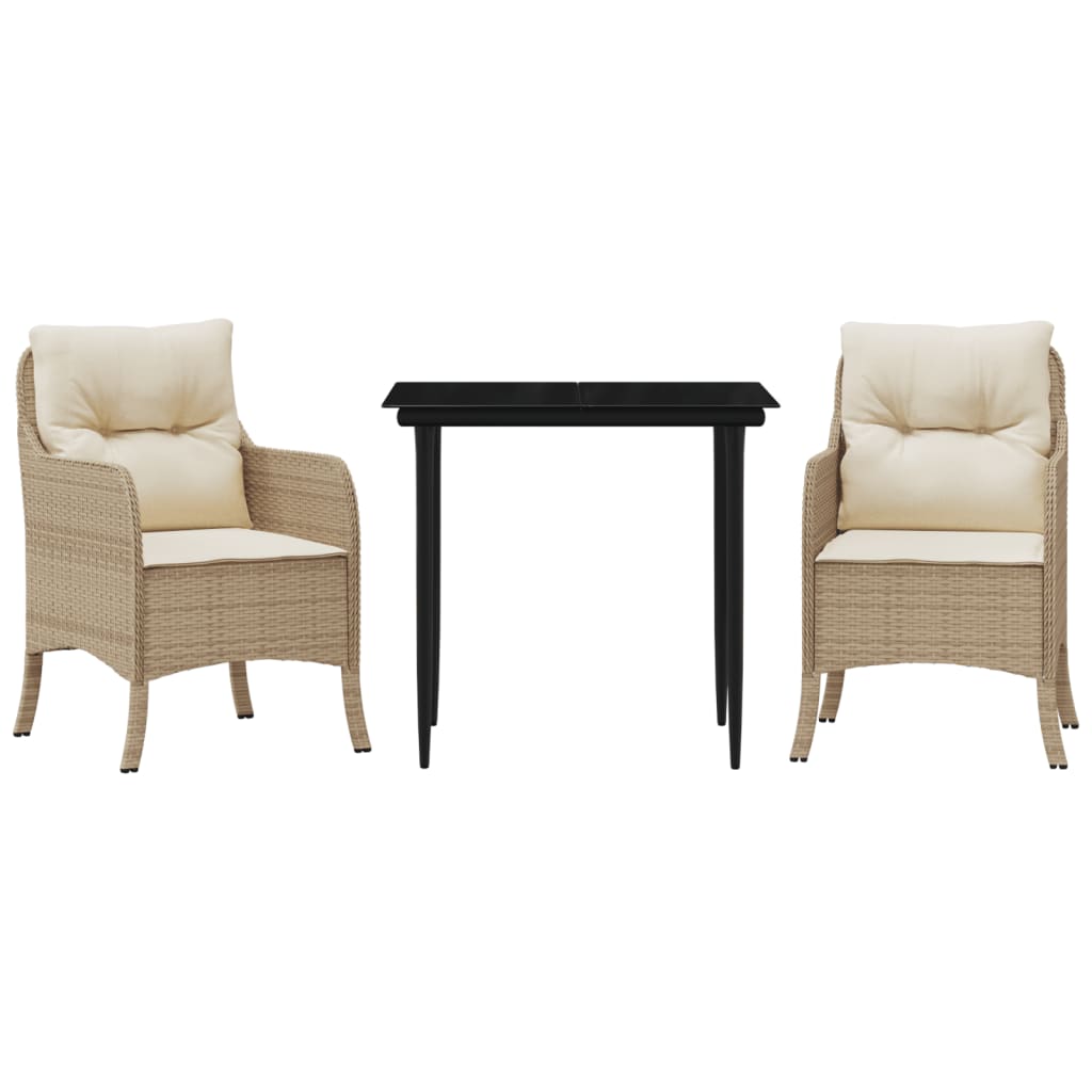 3 Piece Garden Dining Set with Cushions Beige Poly Rattan