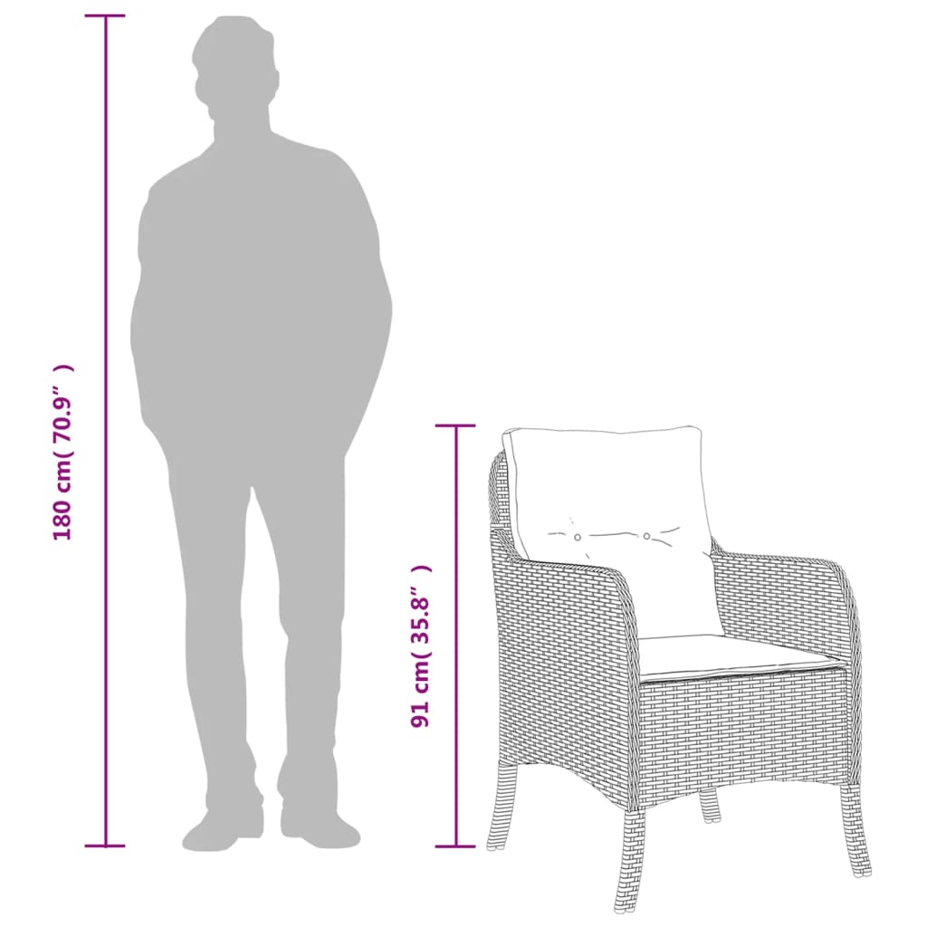 3 Piece Garden Dining Set with Cushions Beige Poly Rattan