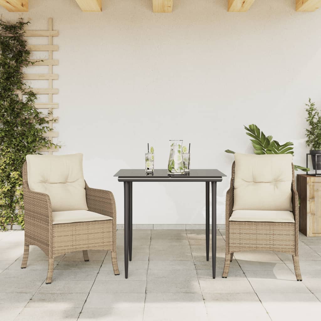 3 Piece Garden Dining Set with Cushions Beige Poly Rattan