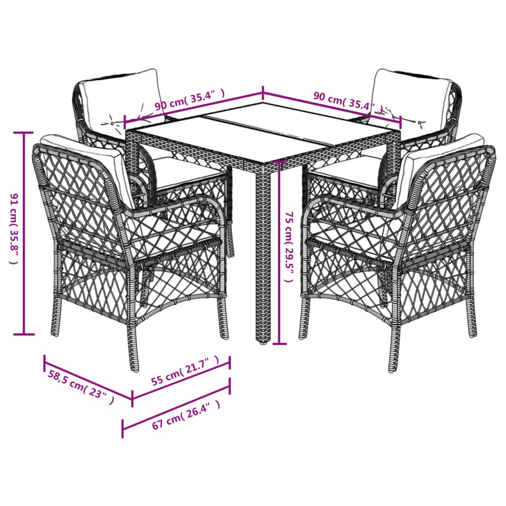 5 Piece Garden Dining Set with Cushions Grey Poly Rattan