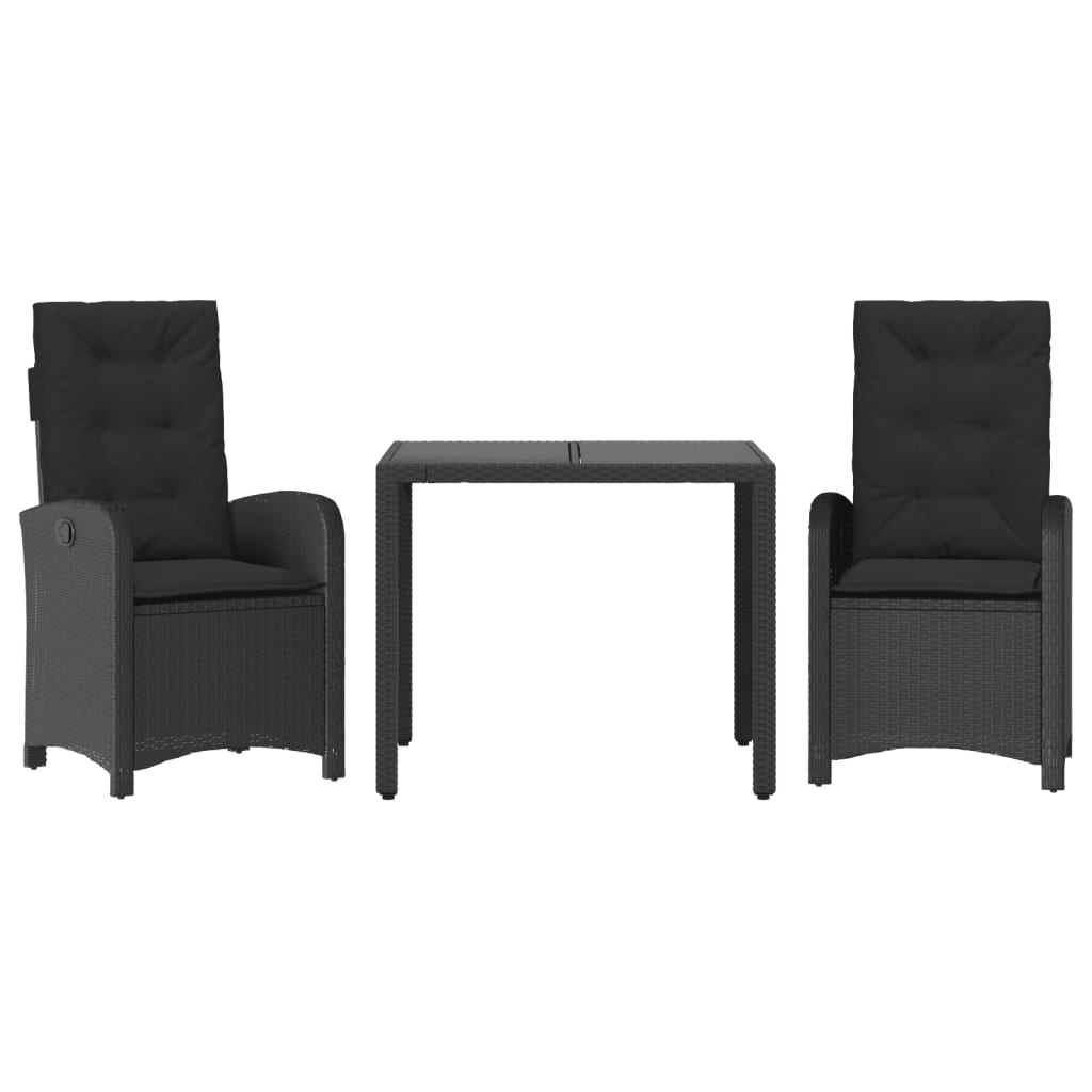 3 Piece Garden Dining Set with Cushions Black Poly Rattan