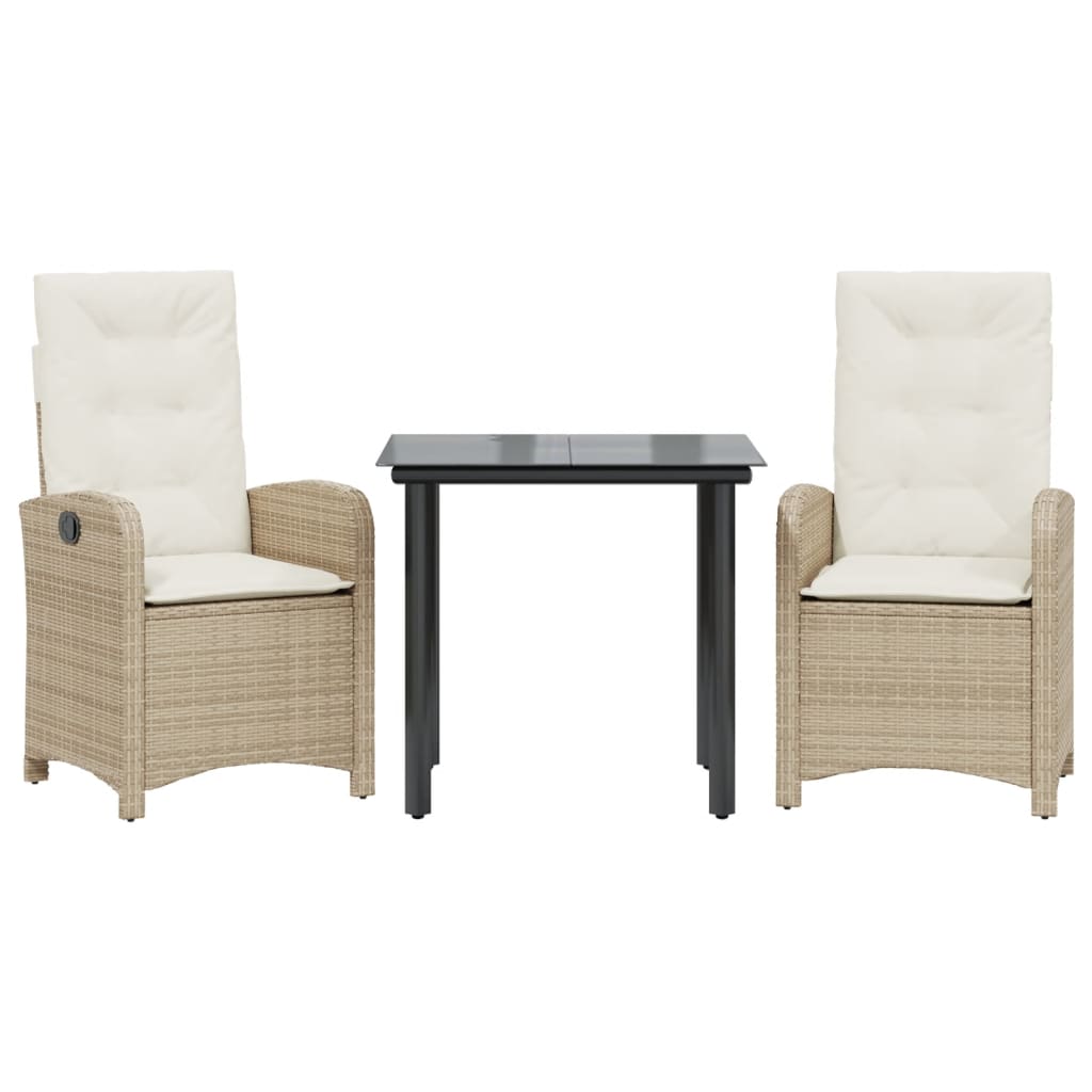 3 Piece Garden Dining Set with Cushions Beige Poly Rattan