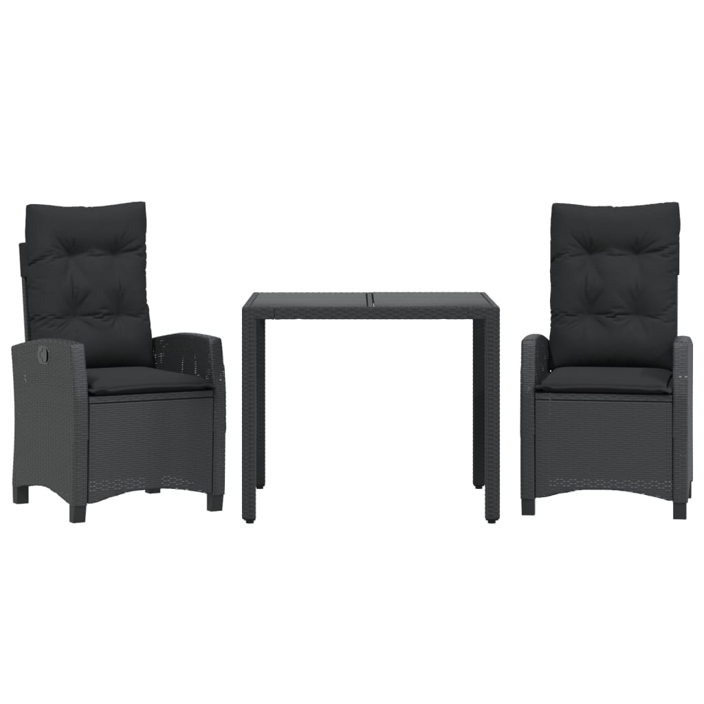 3 Piece Garden Dining Set with Cushions Black Poly Rattan