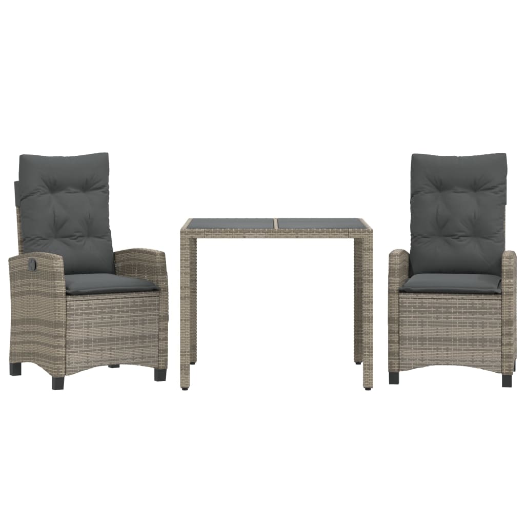 3 Piece Garden Dining Set with Cushions Grey Poly Rattan