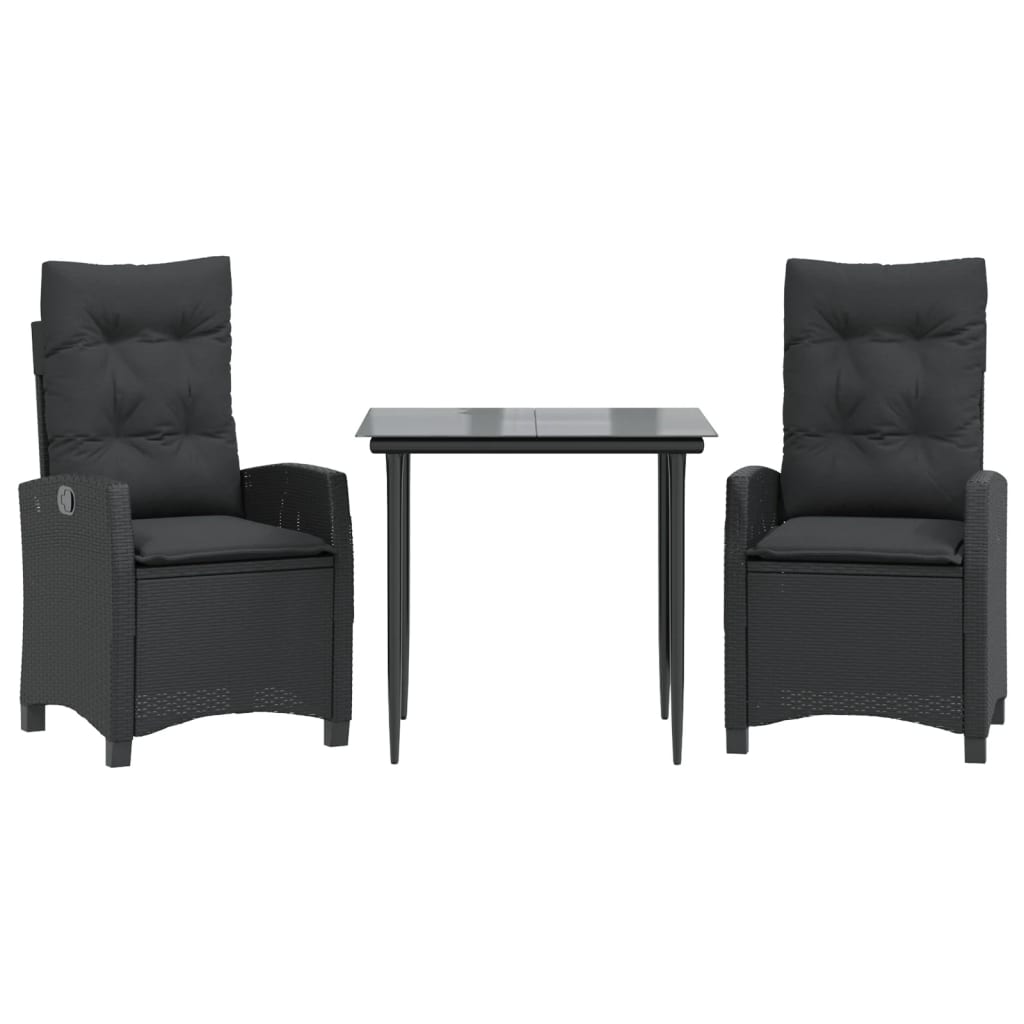 3 Piece Garden Dining Set with Cushions Black Poly Rattan