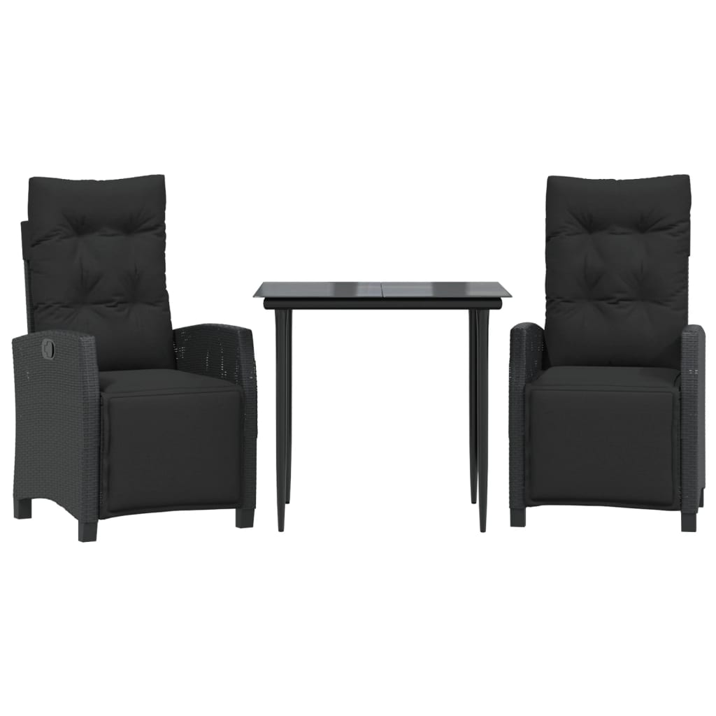 3 Piece Garden Dining Set with Cushions Black Poly Rattan
