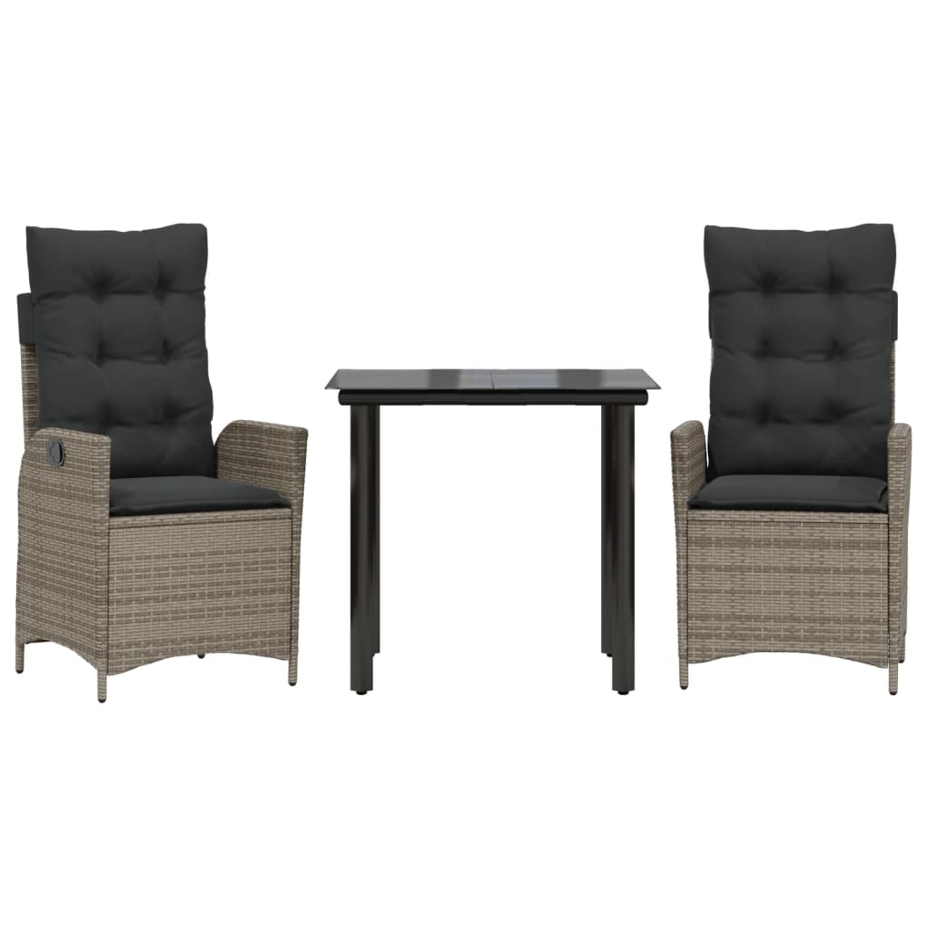 3 Piece Garden Dining Set with Cushions Grey Poly Rattan