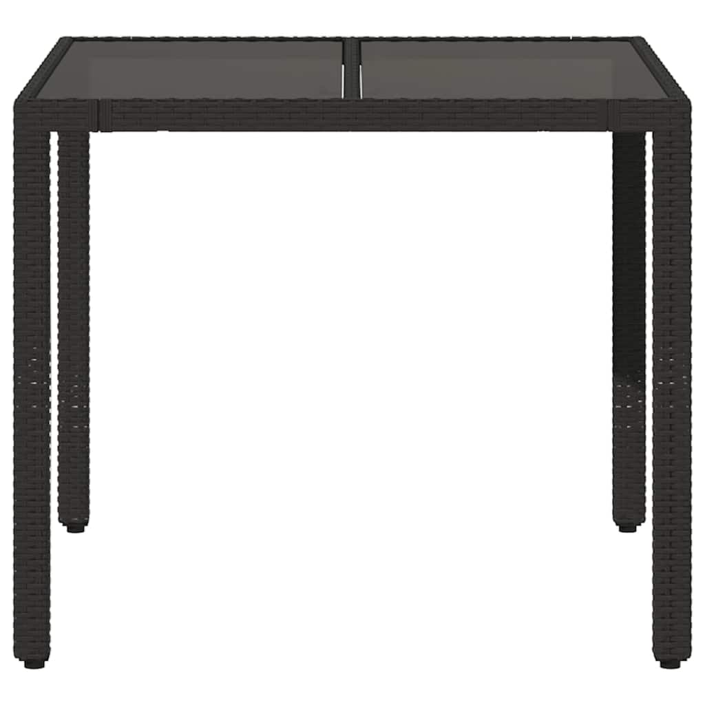 Garden Table with Glass Top Black 90x90x75 cm Poly Rattan