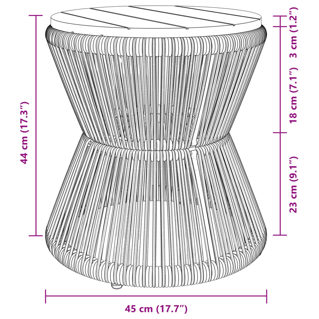 Coffee Table with Wire Base Black Ø 45x44 cm Solid Wood Acacia