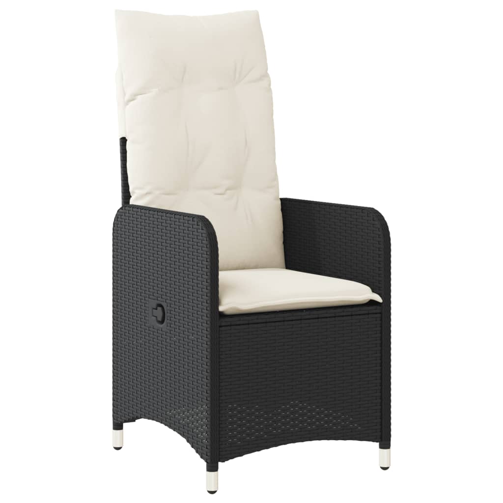 Reclining Garden Chair with Cushions Black Poly Rattan