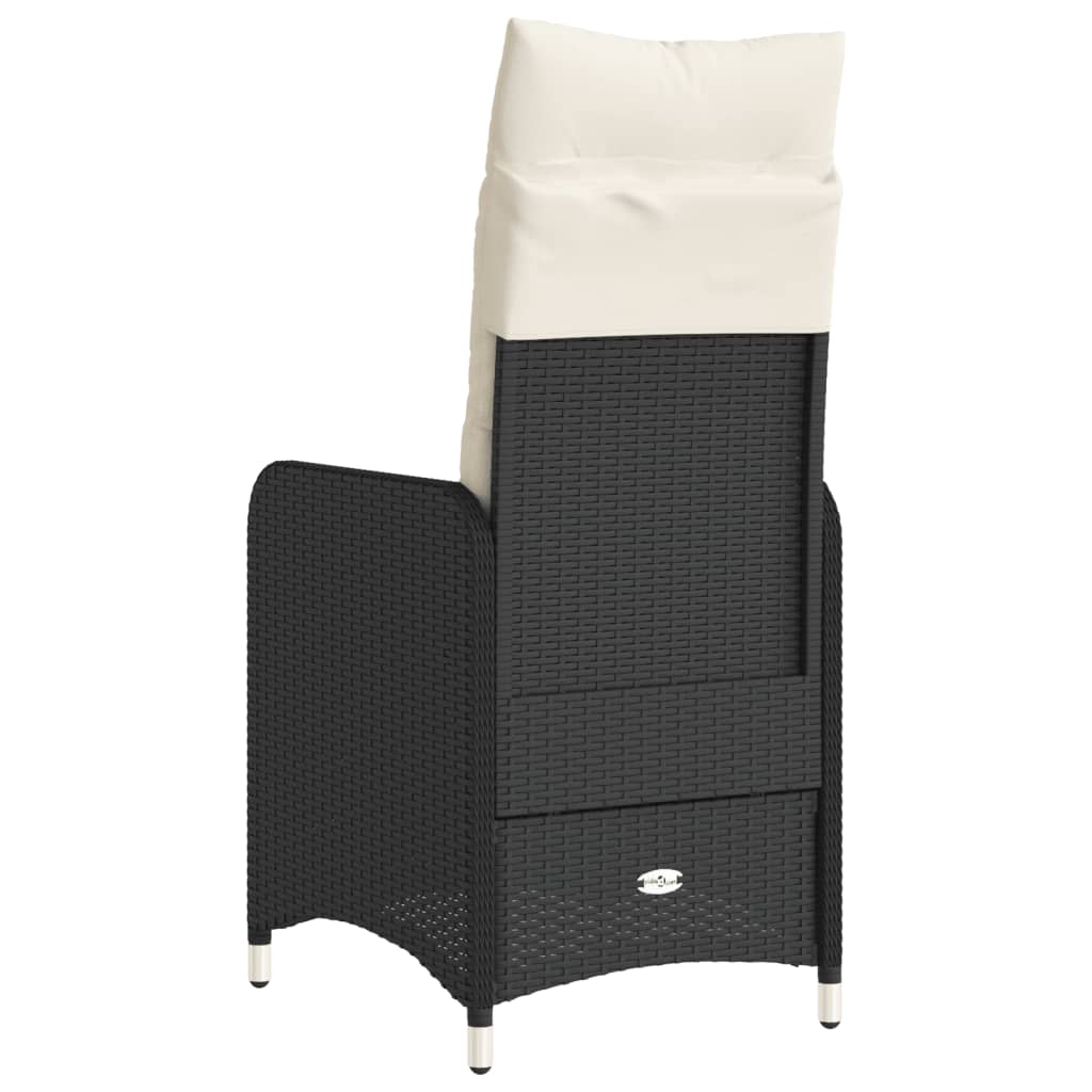 Reclining Garden Chair with Cushions Black Poly Rattan