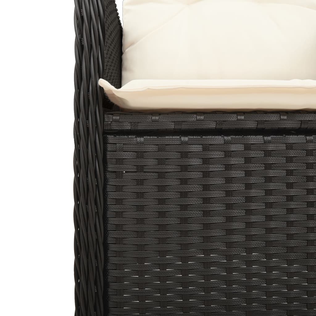Reclining Garden Chair with Cushions Black Poly Rattan