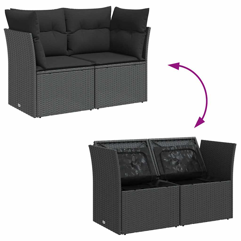 Garden Sofa with Cushions 2-Seater Black Poly Rattan