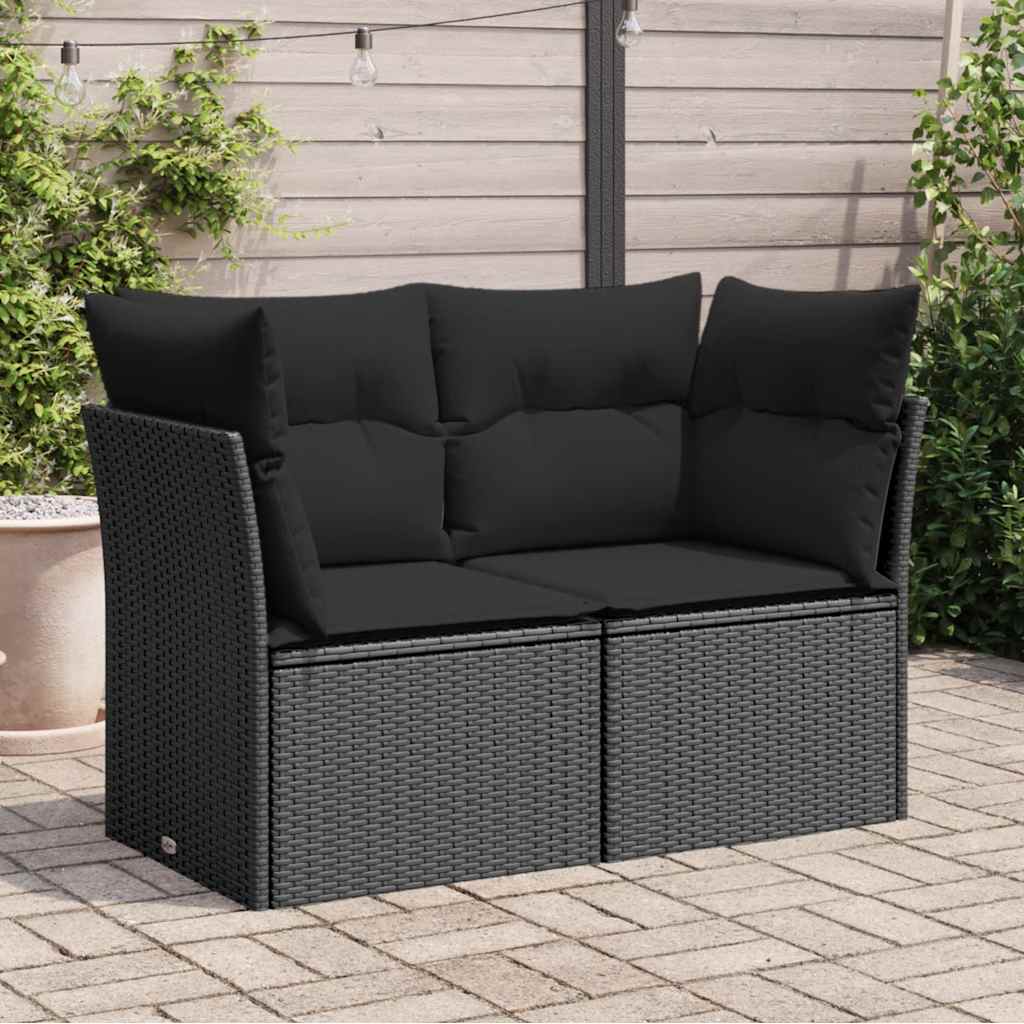 Garden Sofa with Cushions 2-Seater Black Poly Rattan