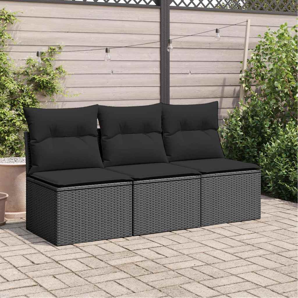 Garden Sofa with Cushions 3-Seater Black Poly Rattan