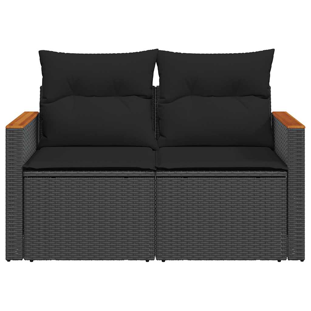 Garden Sofa with Cushions 2-Seater Black Poly Rattan