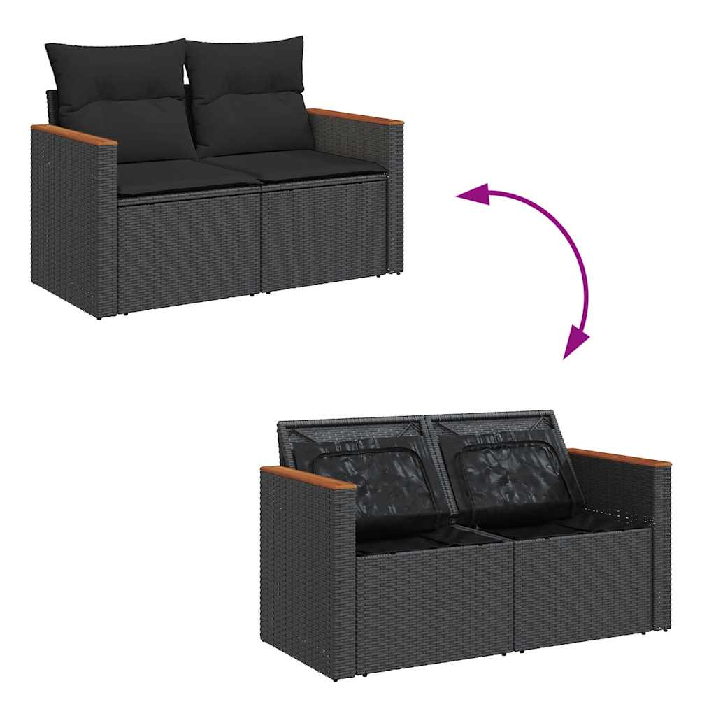 Garden Sofa with Cushions 2-Seater Black Poly Rattan