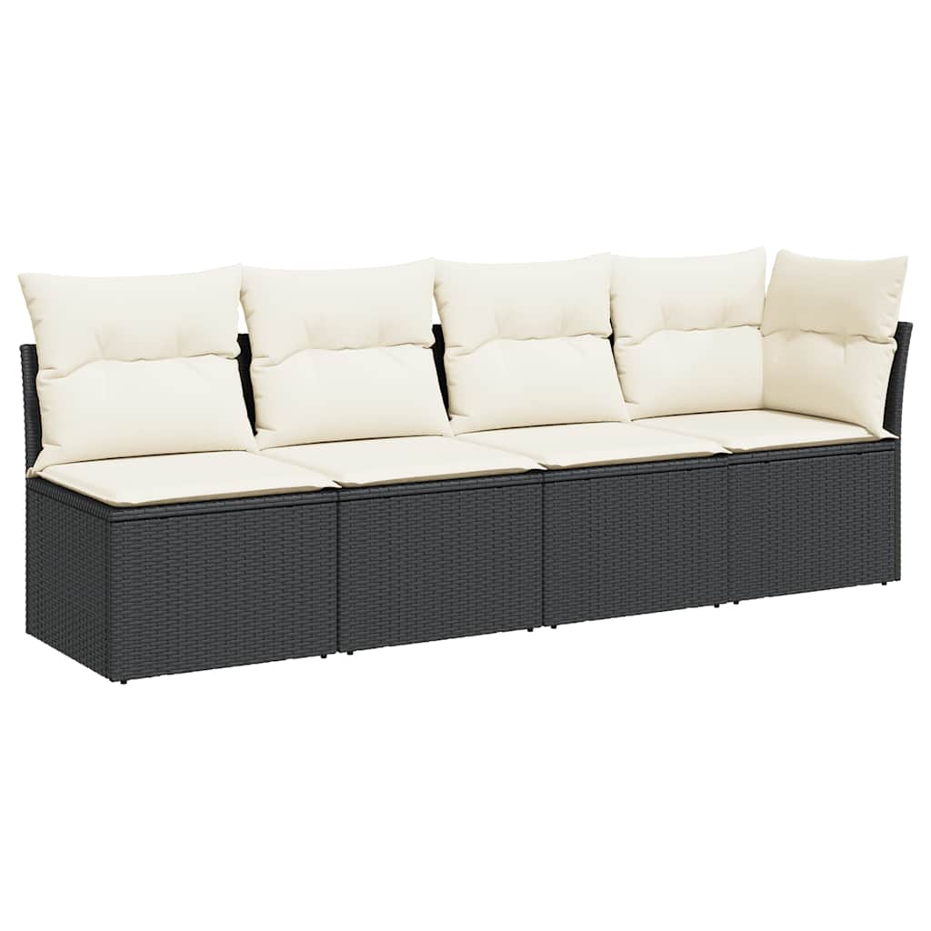 Garden Sofa with Cushions 4-Seater Black Poly Rattan