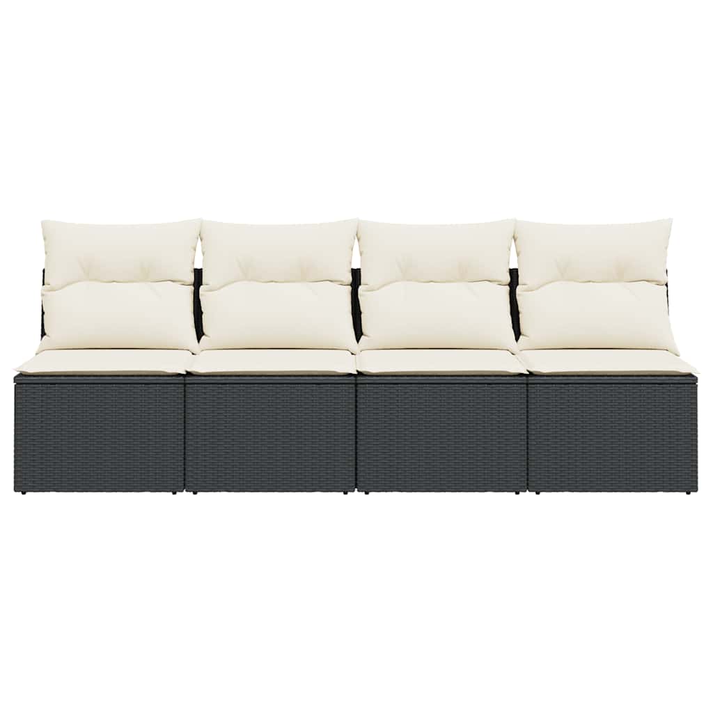Garden Sofa with Cushions 4-Seater Black Poly Rattan