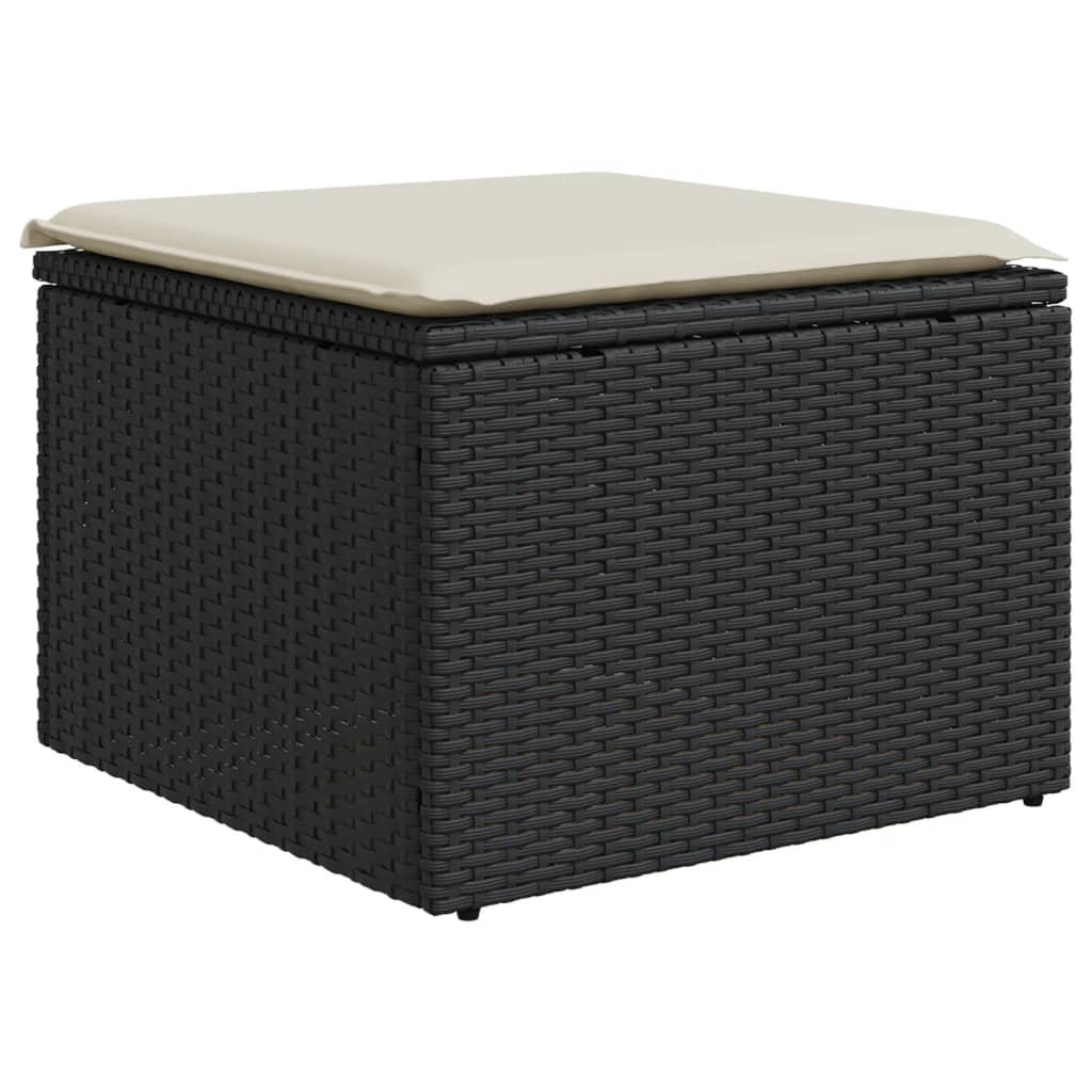 Garden Stool with Cushion Black 55x55x37 cm Poly Rattan