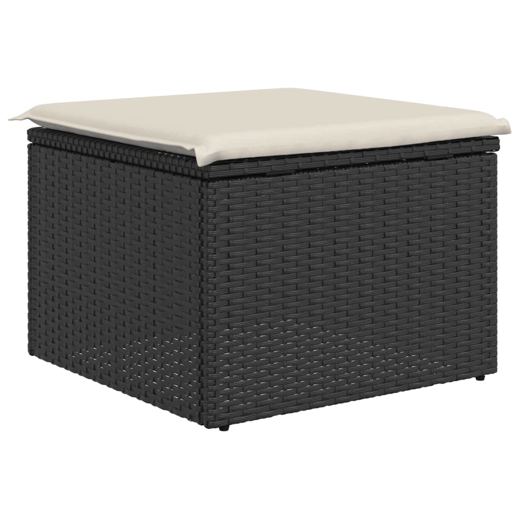 Garden Stool with Cushion Black 55x55x37 cm Poly Rattan