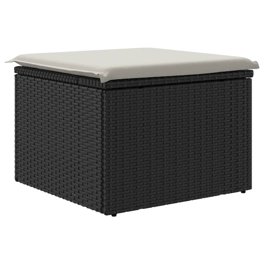 Garden Stool with Cushion Black 55x55x37 cm Poly Rattan