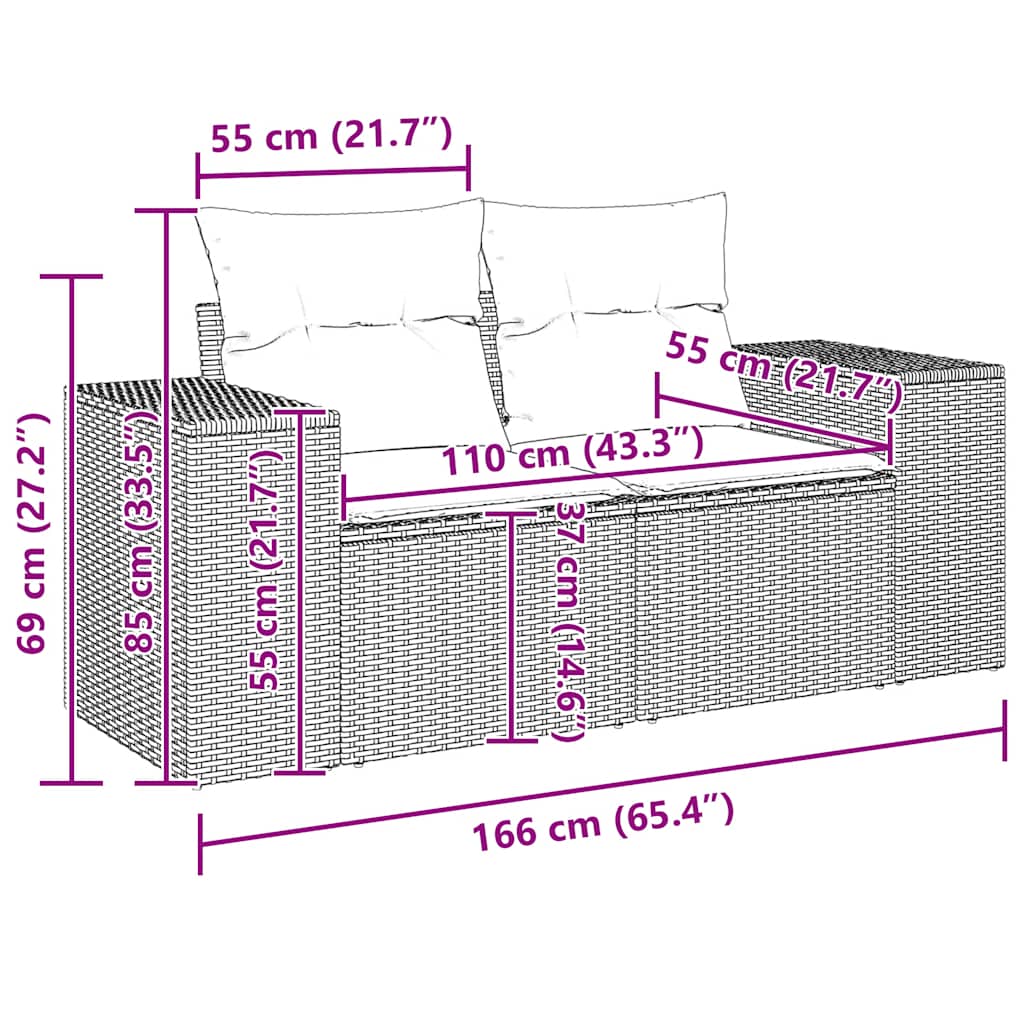 Garden Sofa with Cushions 2-Seater Black Poly Rattan