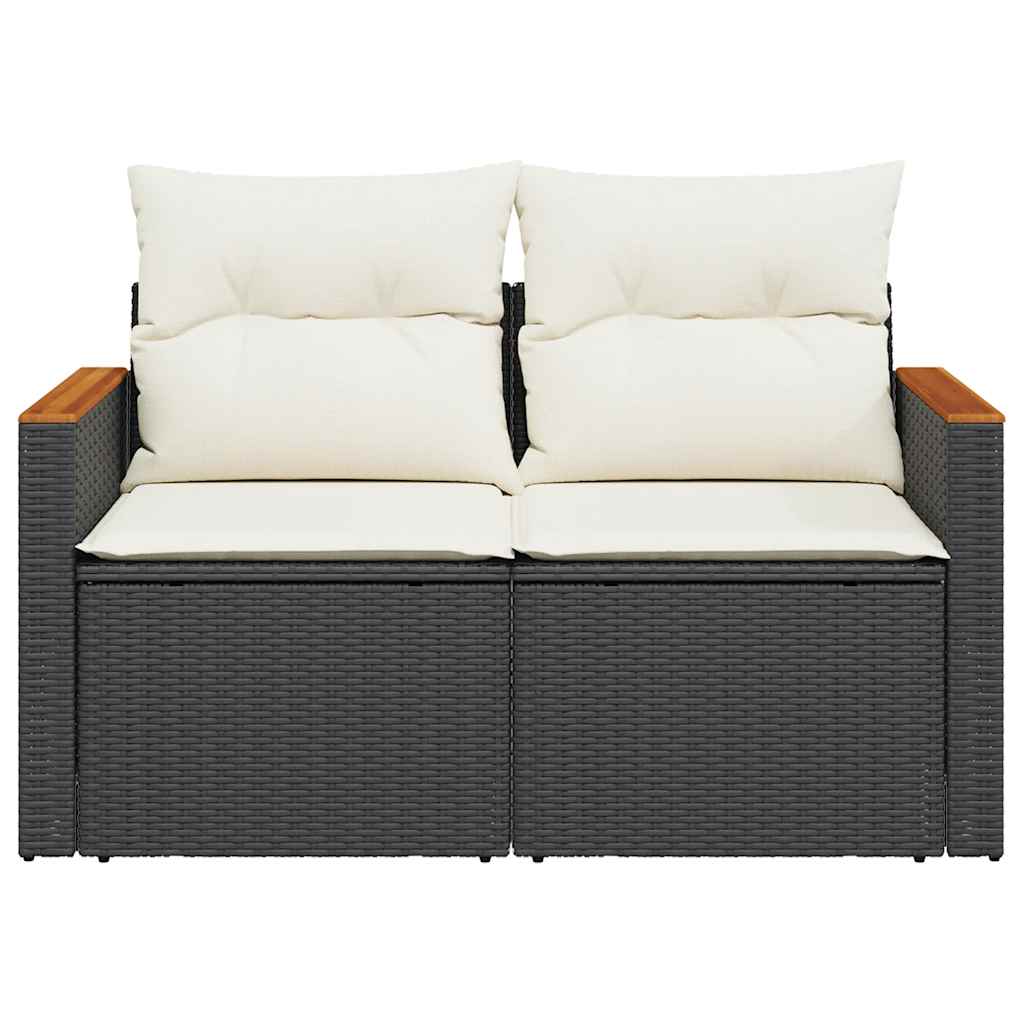 Garden Sofa with Cushions 2-Seater Black Poly Rattan