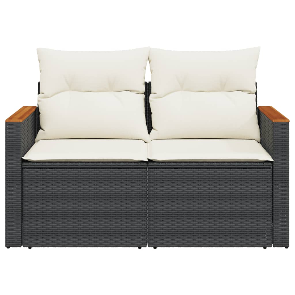 Garden Sofa with Cushions 2-Seater Black Poly Rattan