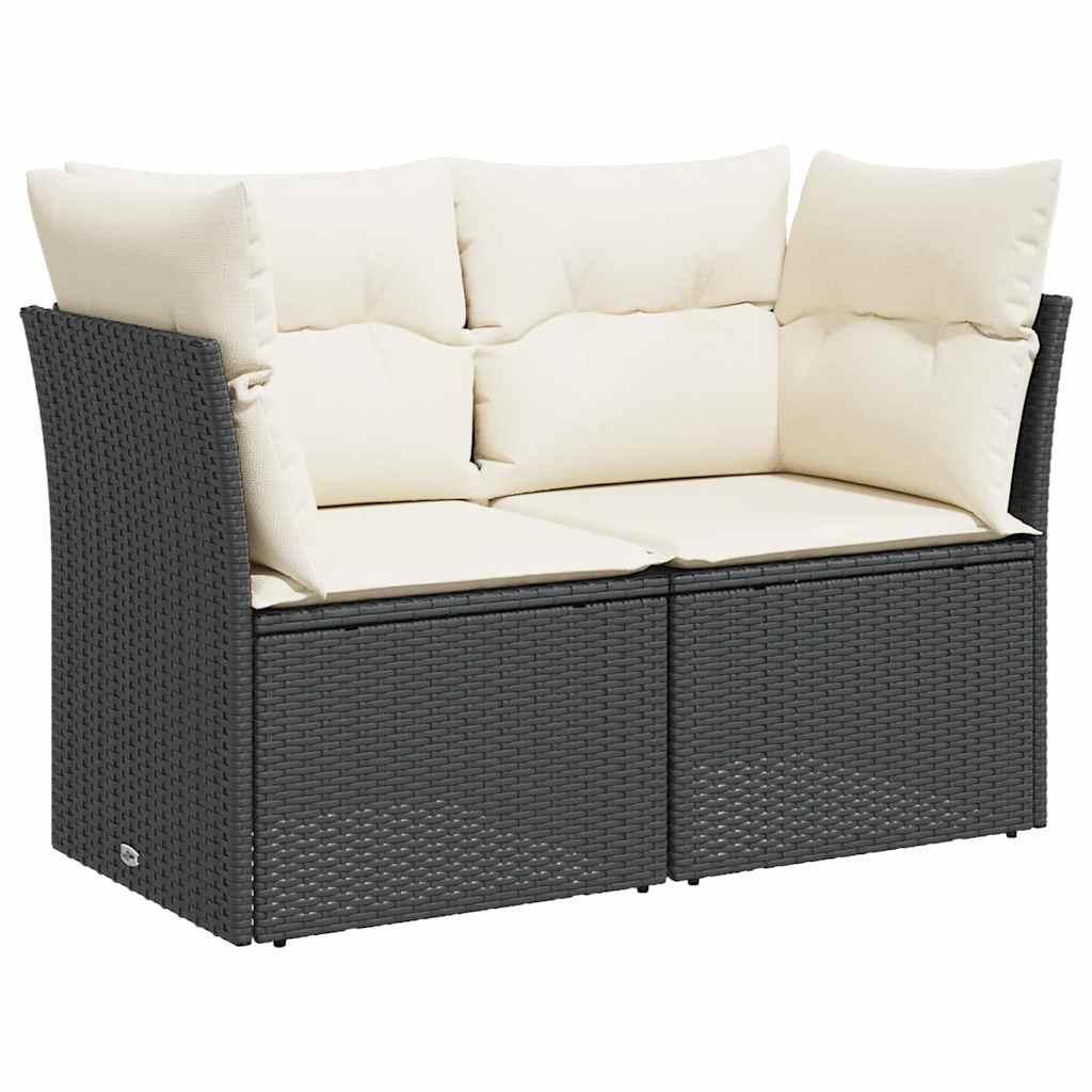 Garden Sofa with Cushions 2-Seater Black Poly Rattan