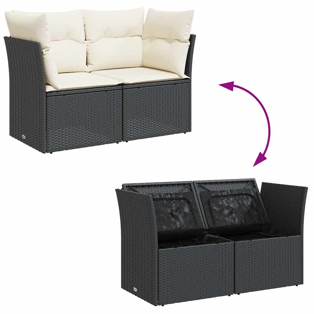 Garden Sofa with Cushions 2-Seater Black Poly Rattan