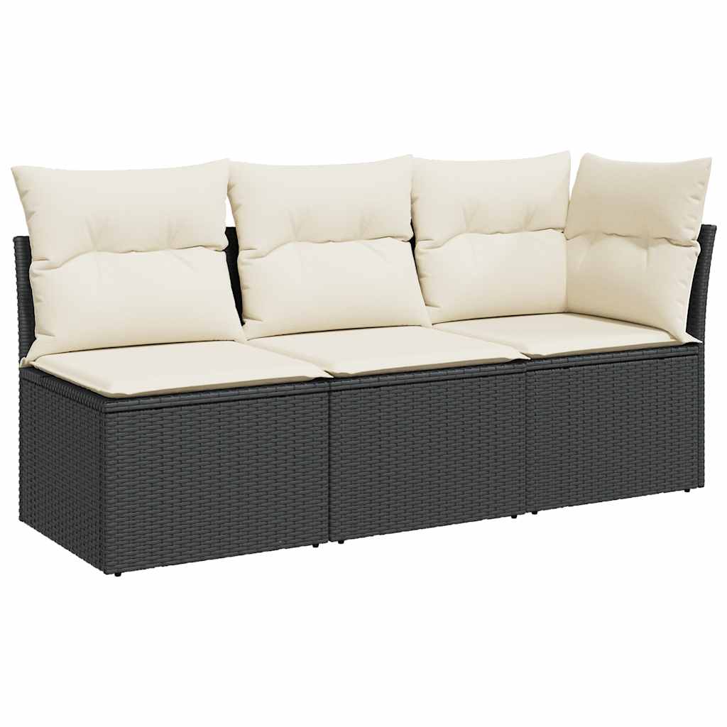 Garden Sofa with Cushions 3-Seater Black Poly Rattan