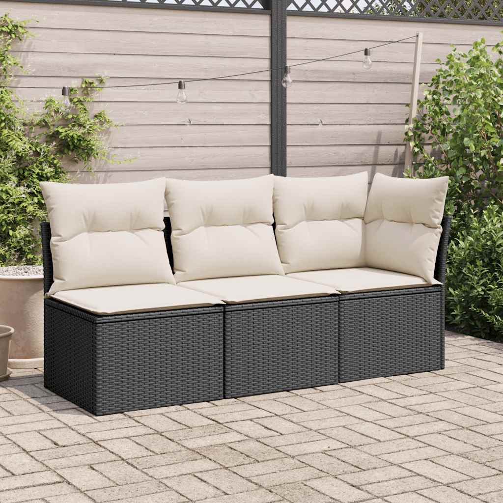 Garden Sofa with Cushions 3-Seater Black Poly Rattan