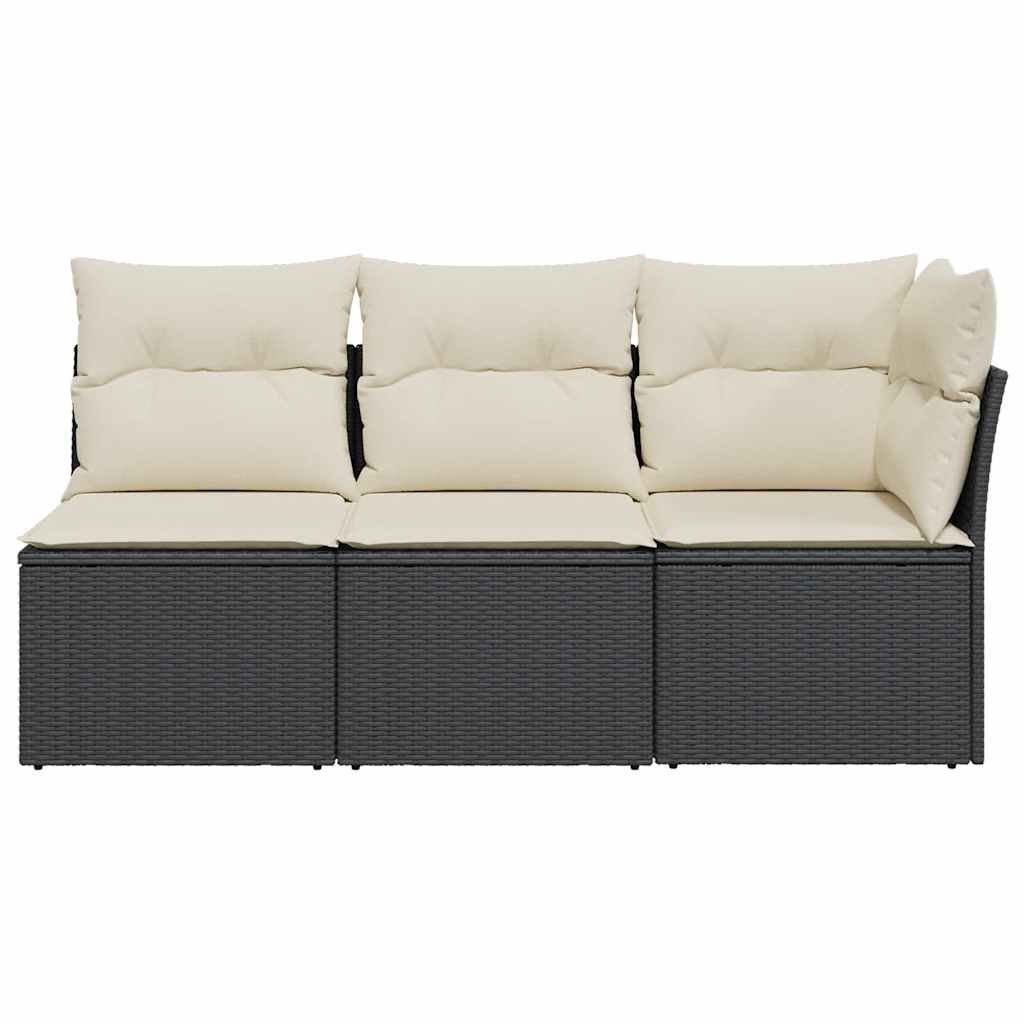 Garden Sofa with Cushions 3-Seater Black Poly Rattan