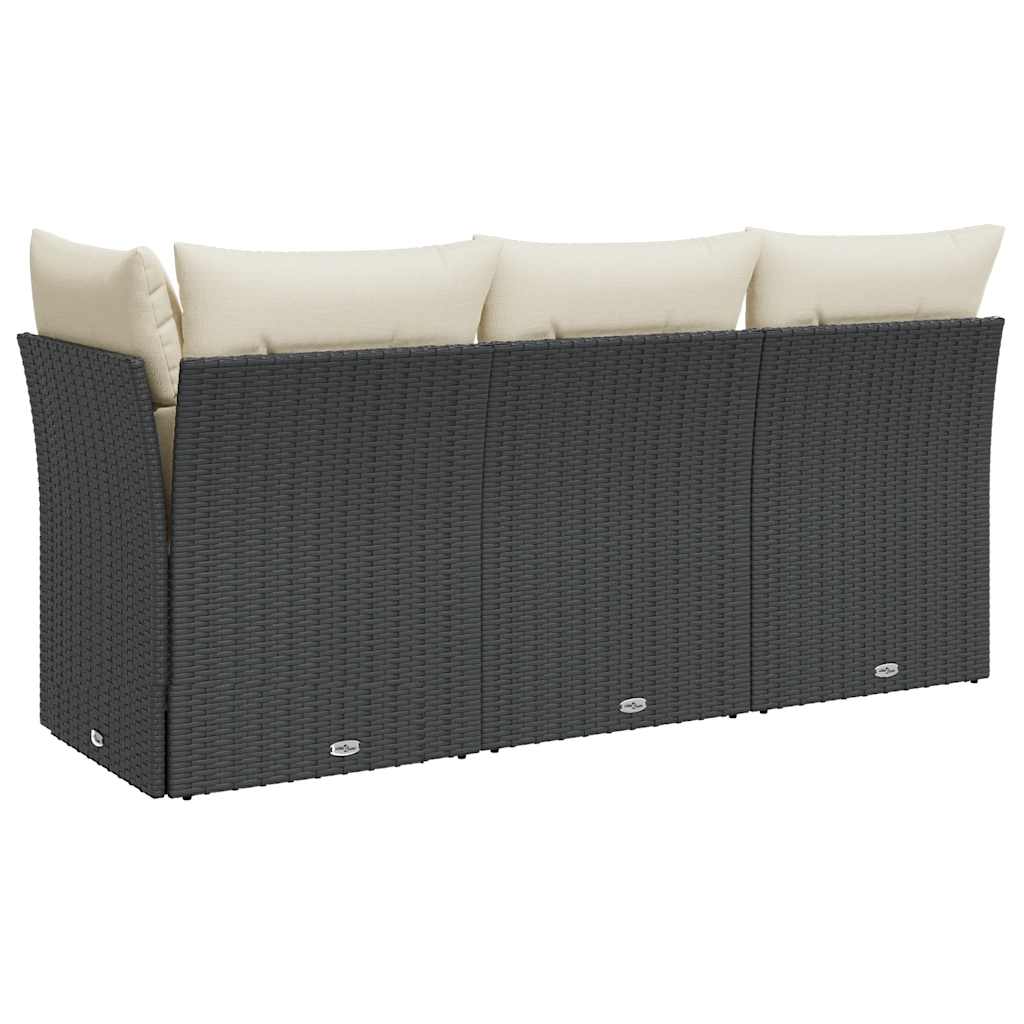 Garden Sofa with Cushions 3-Seater Black Poly Rattan