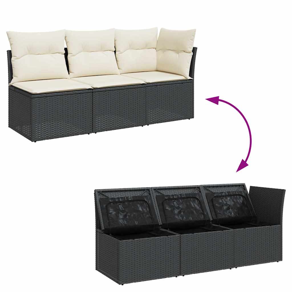 Garden Sofa with Cushions 3-Seater Black Poly Rattan