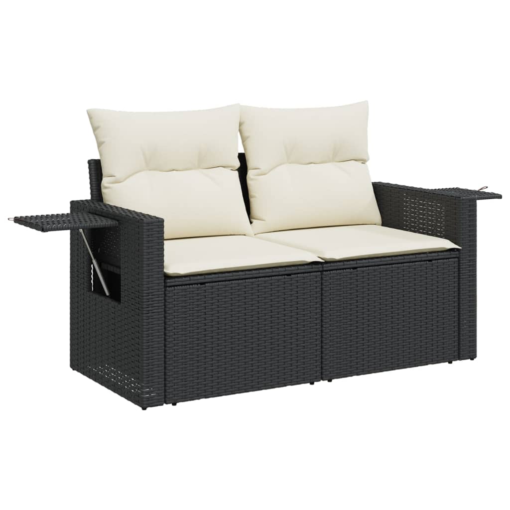 Garden Sofa with Cushions 2-Seater Black Poly Rattan