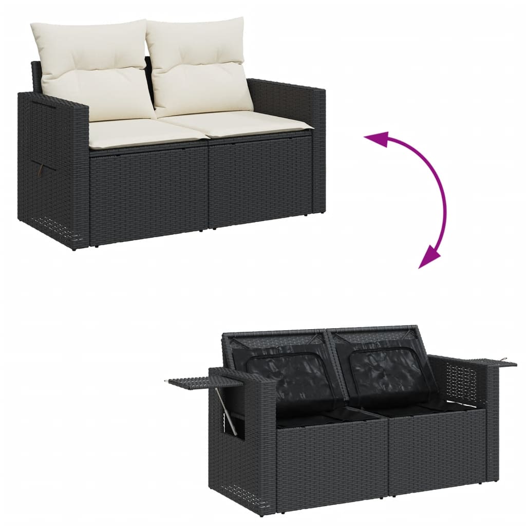 Garden Sofa with Cushions 2-Seater Black Poly Rattan