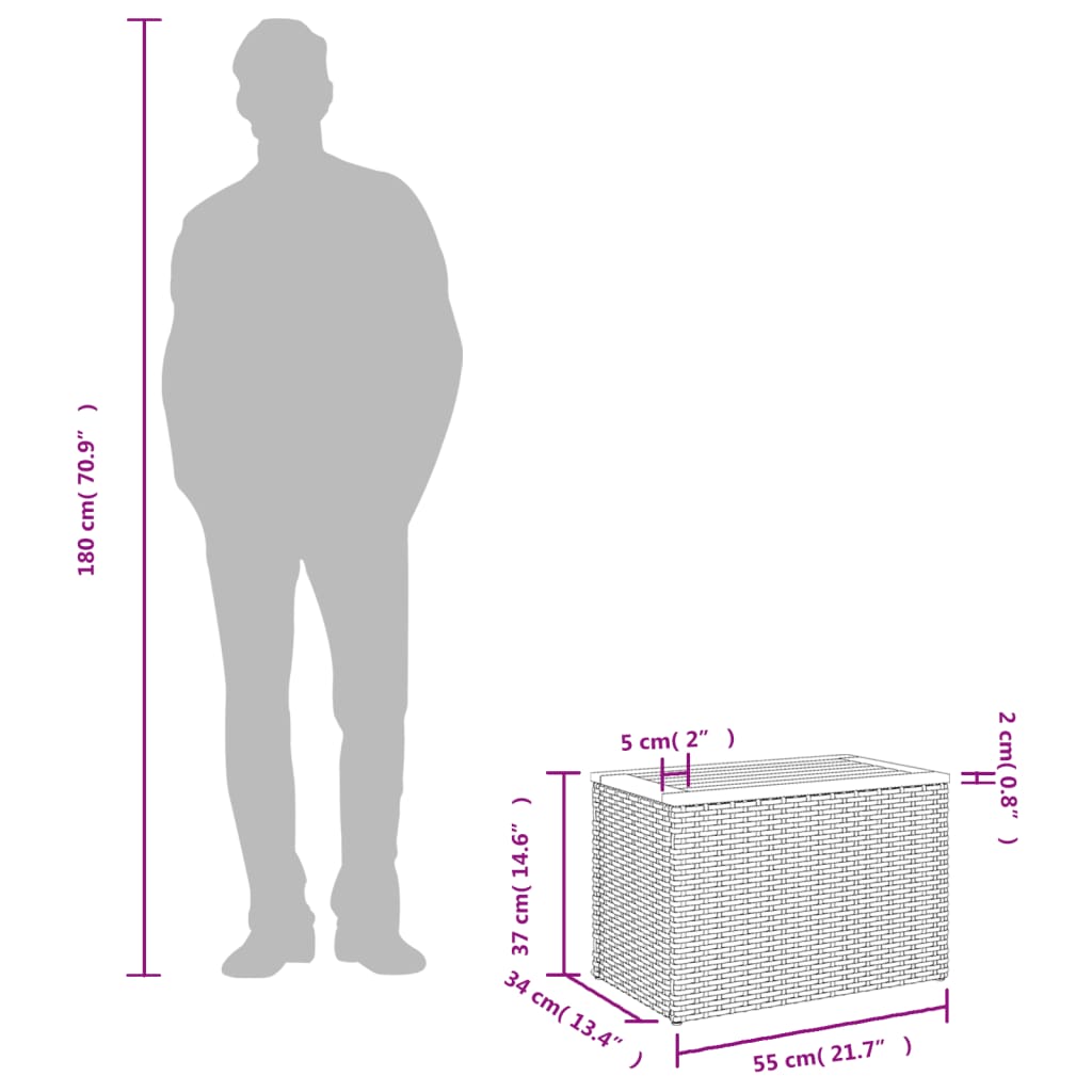 Garden Side Tables 2 pcs Beige 55x34x37cm Poly Rattan Solid Wood