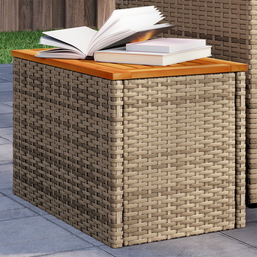 Garden Side Tables 2 pcs Beige 55x34x37cm Poly Rattan Solid Wood