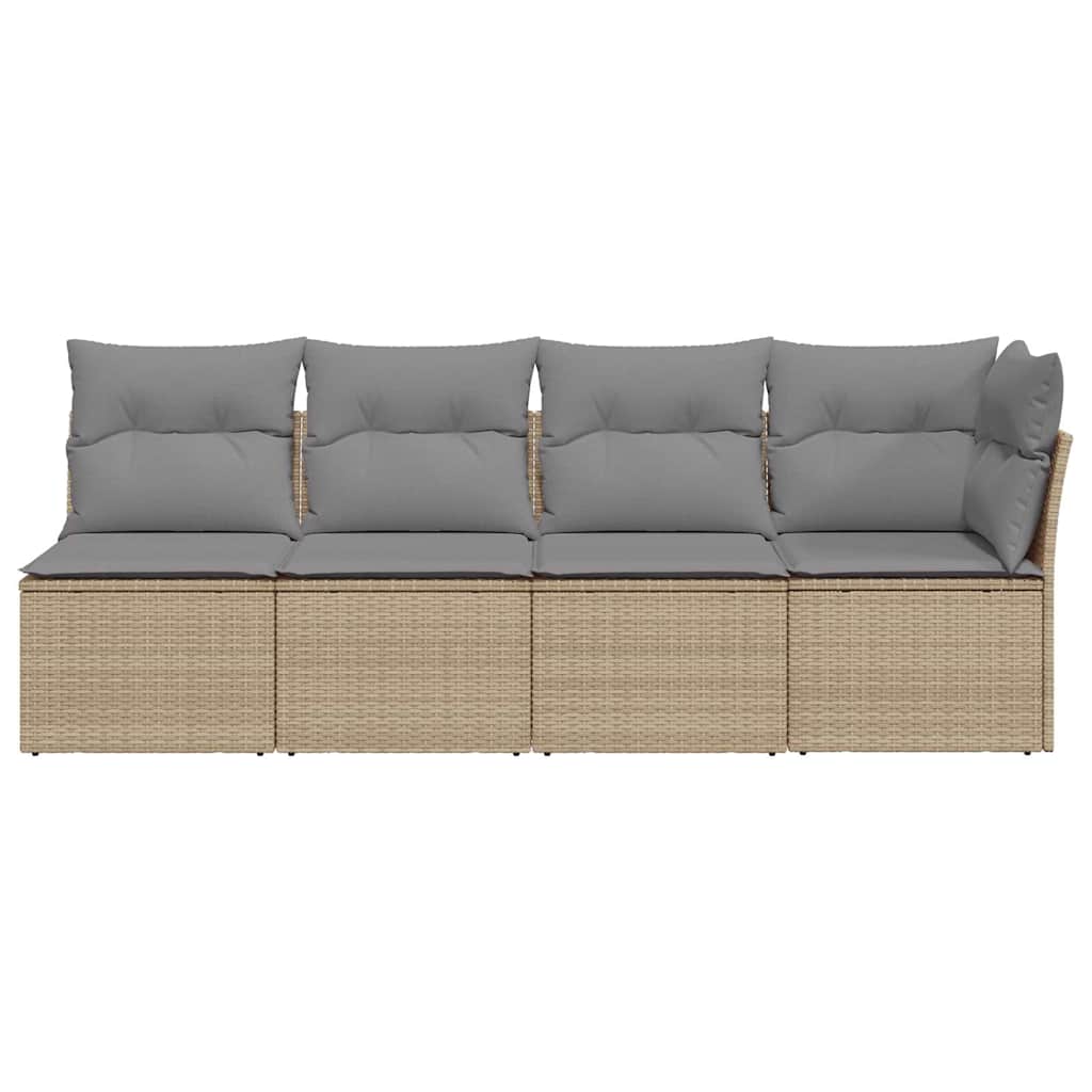Garden Sofa with Cushions 4-Seater Beige Poly Rattan