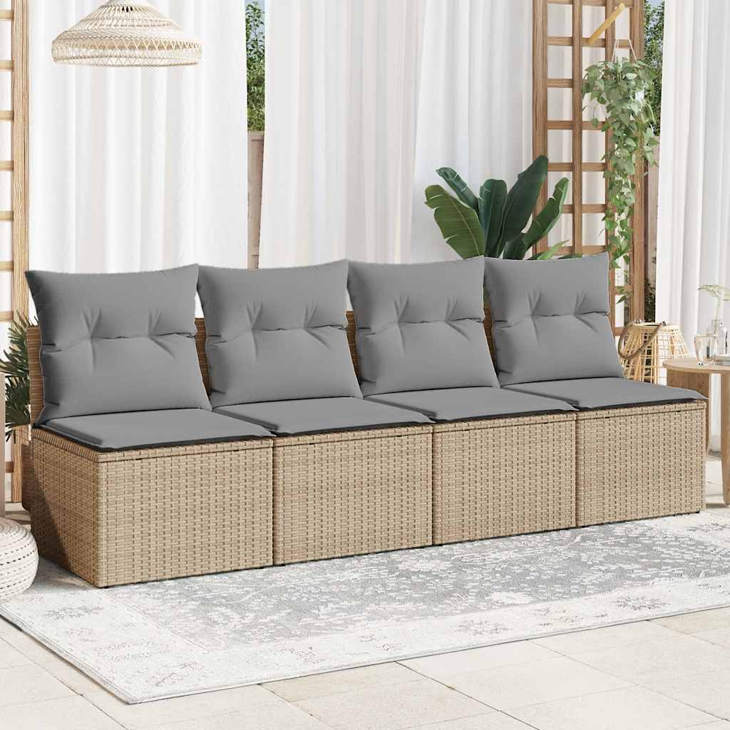 Garden Sofa with Cushions 4-Seater Beige Poly Rattan
